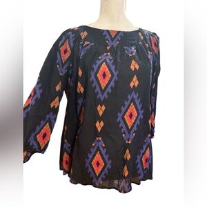 Lucky brand bohemian Aztec western 3/4 sleeve blouse